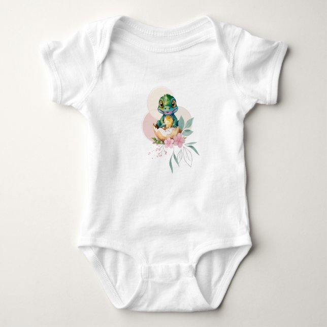 Baby Alligator Hatching Floral Baby Shower Baby Bodysuit (Front)