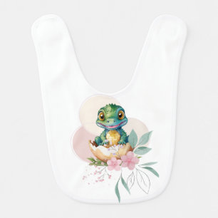 Baby Alligator Hatching Floral Baby Shower Bib