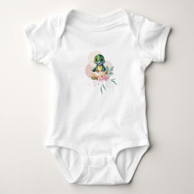 Baby Alligator Hatching Floral Baby Shower Bodysuit (Front)
