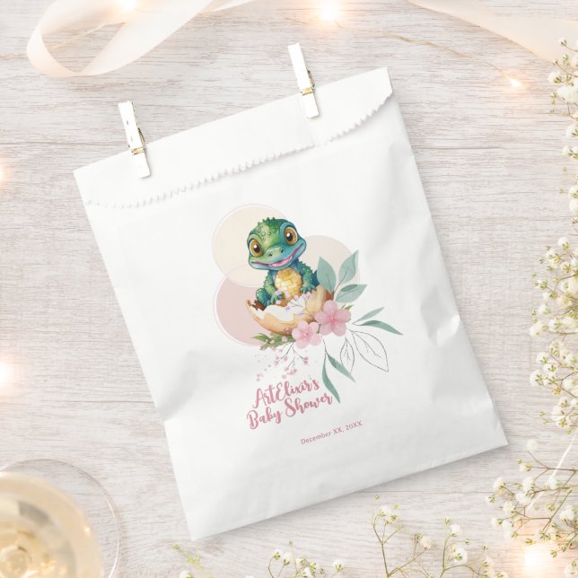 Baby Alligator Hatching Floral Baby Shower Favor Bag (Clipped)