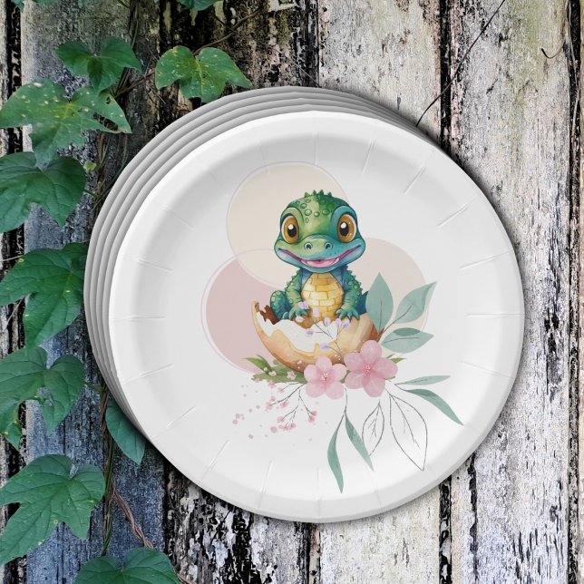 Baby Alligator Hatching Floral Baby Shower Paper Plates (Creator Uploaded)