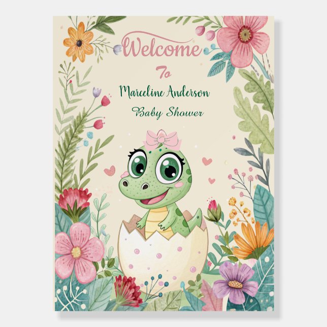 Baby Alligator Hatching Floral Girl Baby Shower Foam Board (Front)