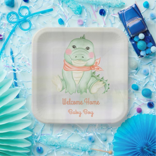 Baby Alligator Welcome Baby Boy  Paper Plates (Party)