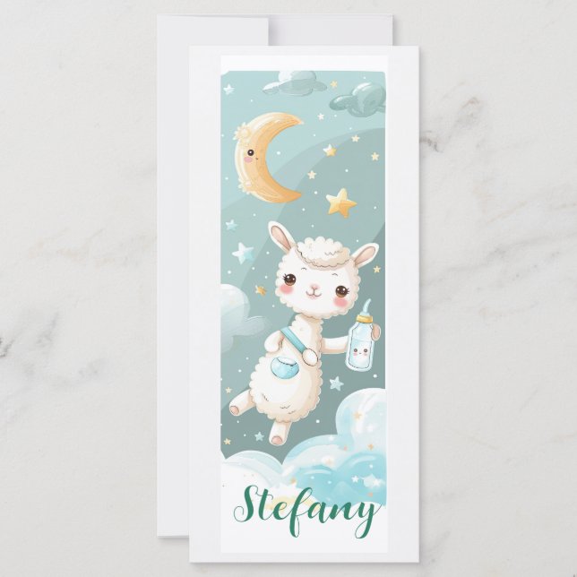 Baby Alpaca Watercolor Personalized Bookmark Card (Front)