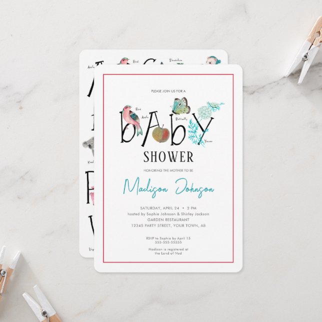 Baby Alphabet ABC Baby Shower Invitation (Front/Back In Situ)