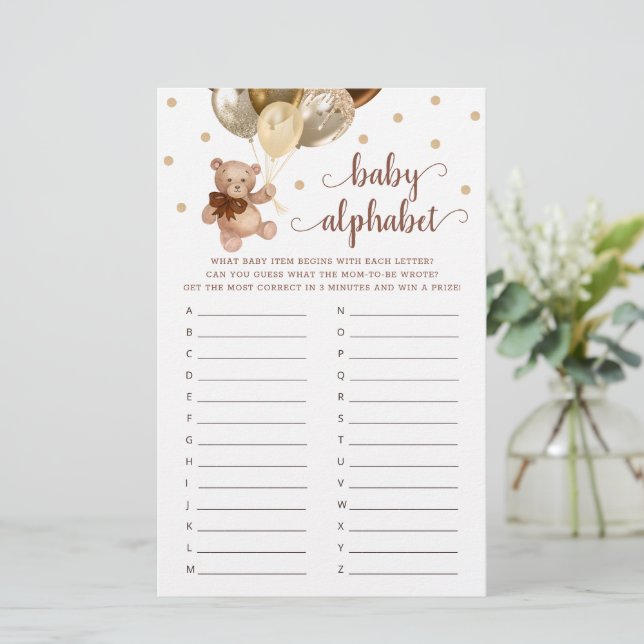 Baby Alphabet ABC Game Baby Shower Teddy Bear  (Standing Front)