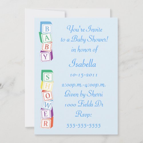 Baby Alphabet Block Boy Baby Shower Invitation