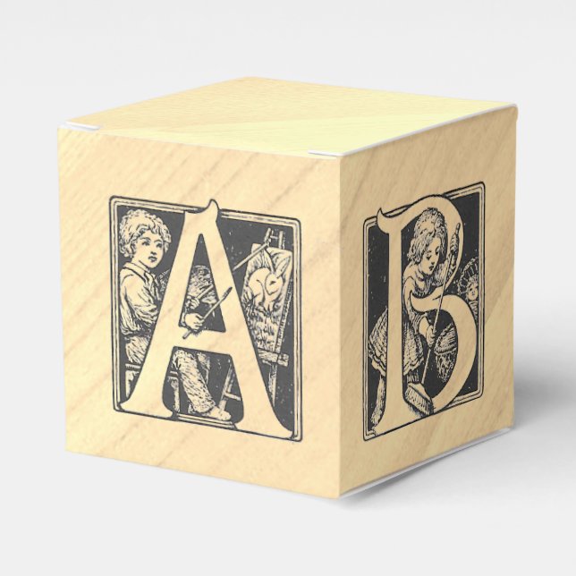 BABY Alphabet Block Wooden Vintage Favor Box (Front Side)