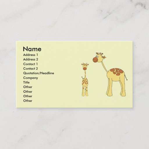 Customizable Baby and Adult Giraffe. Business Card Template