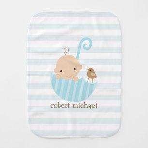 Baby and Bird in Blue Umbrella Burp Cloth