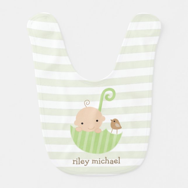 Baby and Bird in Green Umbrella Bib (Front)