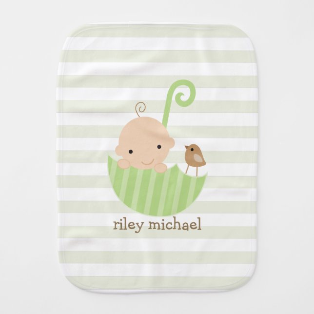 Baby and Bird in Green Umbrella Burp Cloth (Front)