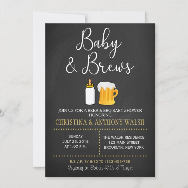 Baby and Brews Baby Shower Chalk BBQ Invitation (Front)