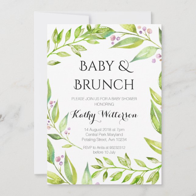 Baby and Brunch Botanical Shower Invitation (Front)
