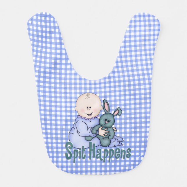 Baby and Bunny Humor on Gingham Baby Bib (Front)