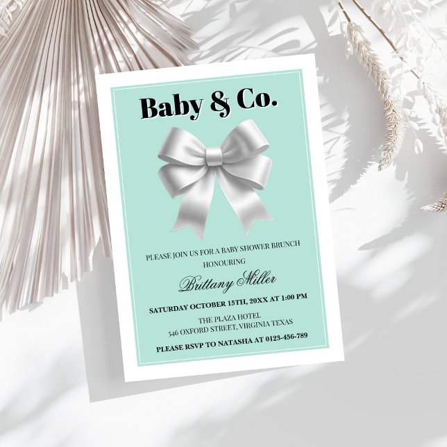 Baby and Co Silver Bow  Baby Shower Invitation (Creator Uploaded)