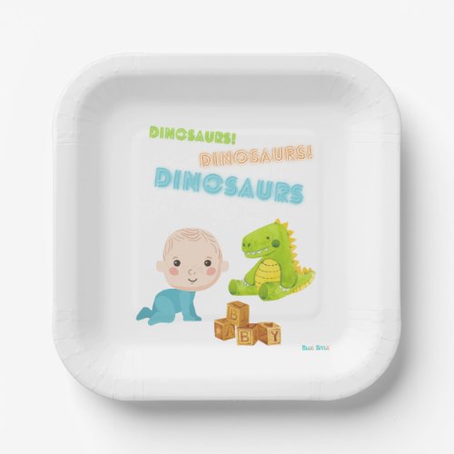 Baby and Dinosaur Paper Plates
