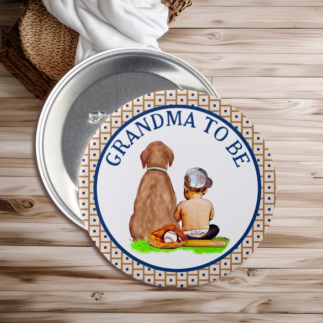 Baby and Dog Baseball Baby Shower Grandma to Be Button (Creator Uploaded)