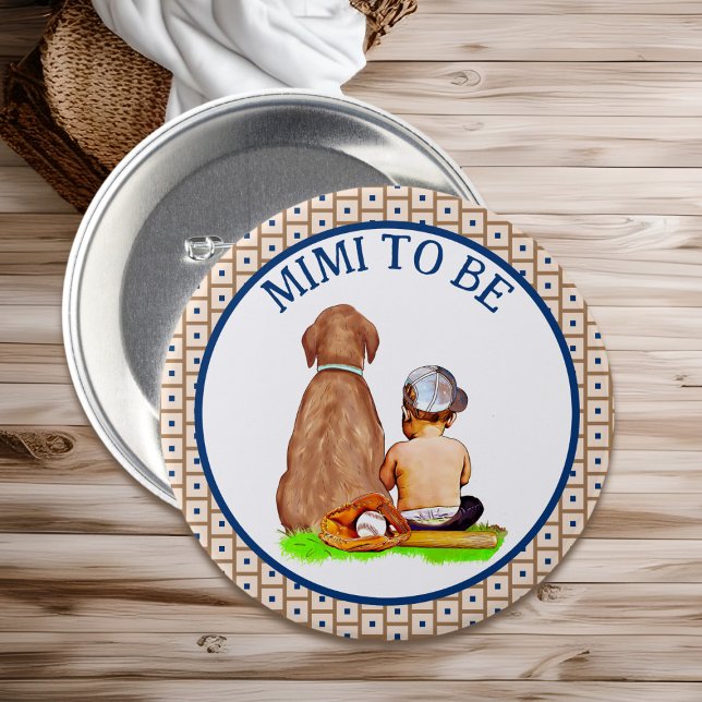 Baby and Dog Baseball Baby Shower Mimi to Be Button (Creator Uploaded)