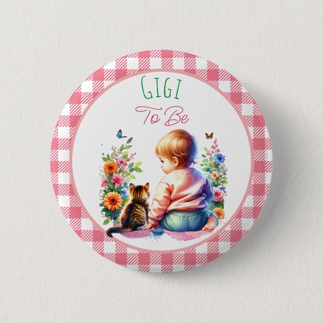Baby and Kitten | Gigi to be Baby Shower Button (Front)