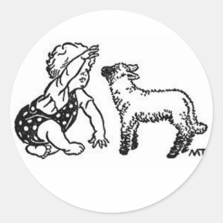 Baby and Lamb Classic Round Sticker