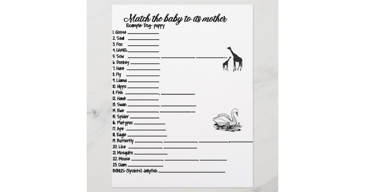 BABY AND MAMA ANIMAL MATCH GAME LETTERHEAD Zazzle