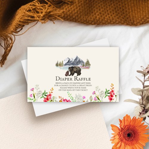 Baby And Mama Bear Mountains Floral Diaper Raffle  Enclosure Card