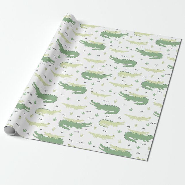 Baby and Mama Gators Wrapping Paper (Unrolled)