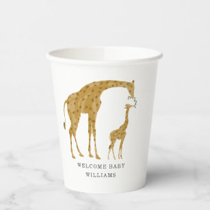 Baby and Mama Giraffe Neutral Safari Baby Shower Paper Cups