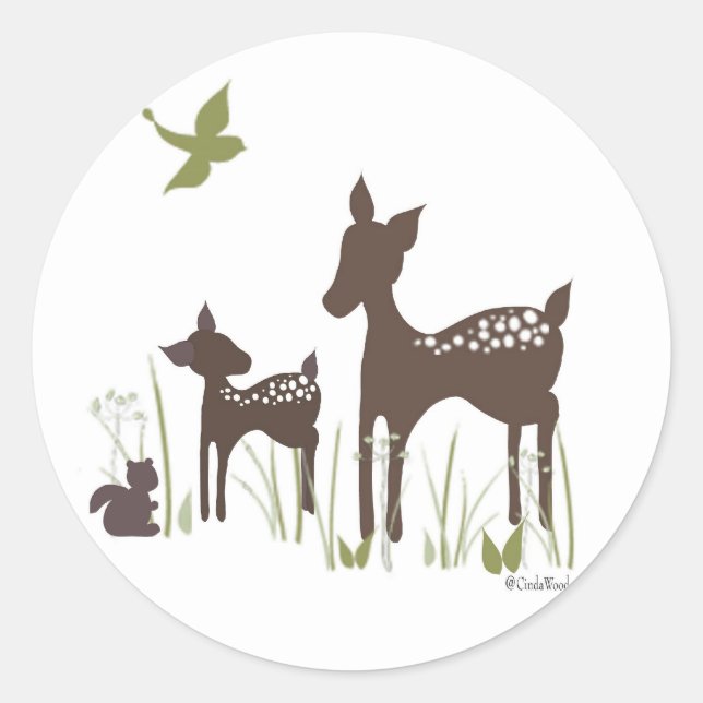 Baby and Momma Deer Classic Round Sticker (Front)