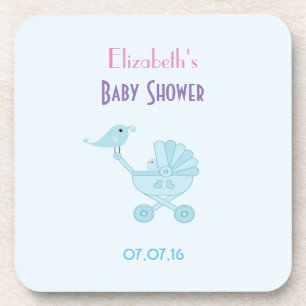 Baby and Mommy Bluebirds Baby Shower Beverage Coaster