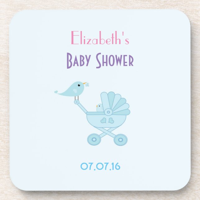 Baby and Mommy Bluebirds Baby Shower Beverage Coaster (Front)