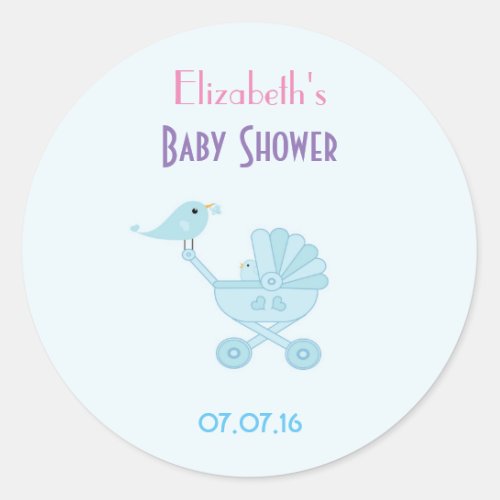 Baby and Mommy Bluebirds baby Shower Favor Classic Round Sticker