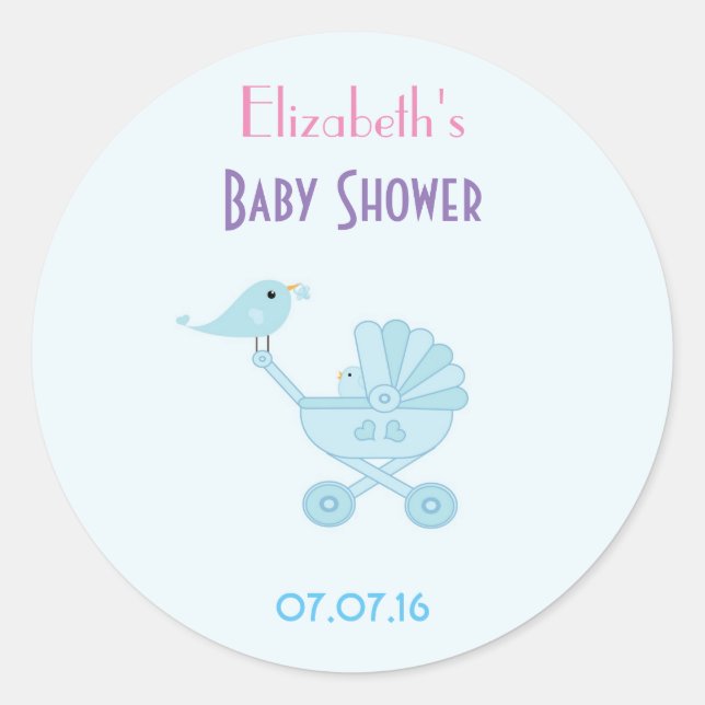 Baby and Mommy Bluebirds baby Shower Favor Classic Round Sticker (Front)