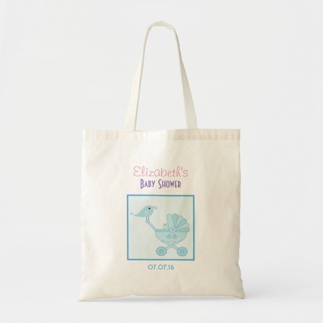 Baby and Mommy Bluebirds Baby Shower Favor Tote Bag (Front)