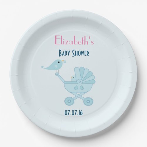 Baby and Mommy Bluebirds Baby Shower Paper Plates