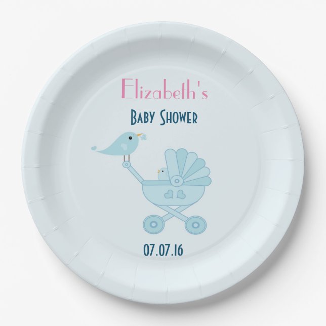 Baby and Mommy Bluebirds Baby Shower Paper Plates (Front)