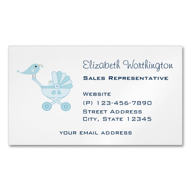 Baby and Mommy Bluebirds Business Card Magnet (Front)
