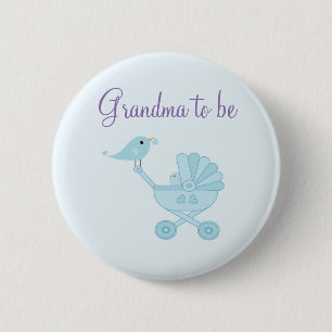 Baby and Mommy Bluebirds Grandma to be Pinback Button