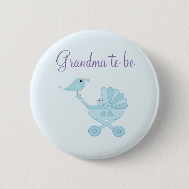 Baby and Mommy Bluebirds Grandma to be Pinback Button (Front)