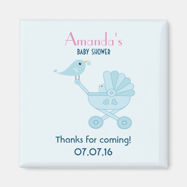 Baby and Mommy Bluebirds Shower Favor Thank You Magnet (Front)