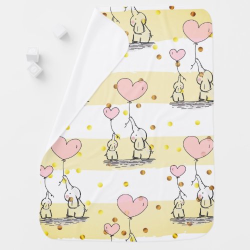 Baby And Mommy Elephants With Heart Balloons Baby Blanket