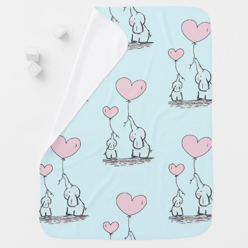Baby And Mommy Elephants With Heart Balloons Baby Blanket
