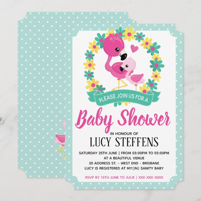 Baby and Mommy Flamingo Baby Shower Invitation (Front/Back)
