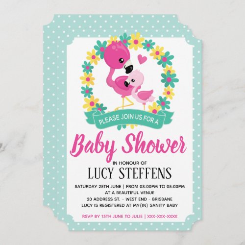 Baby and Mommy Flamingo Baby Shower Invitation