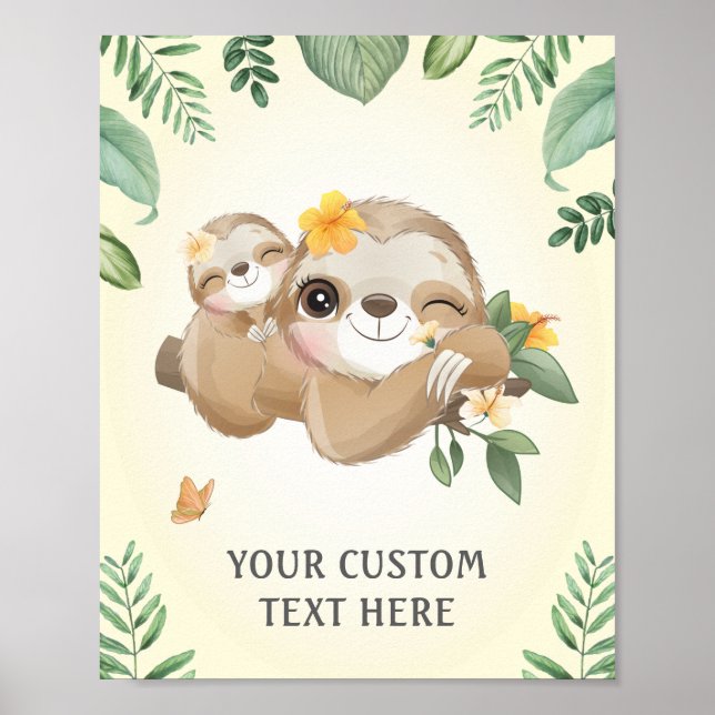 Baby and Mommy Sloths Baby Shower Sprinkle Nursery Poster (Front)