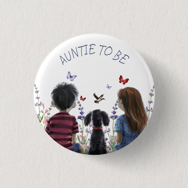 Baby and Puppy Baby Shower AUNTIE TO BE Button (Front)