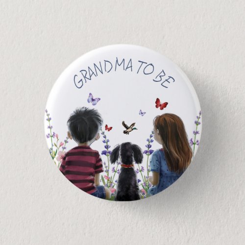 Baby and Puppy Baby Shower GRANDMA TO BE Button