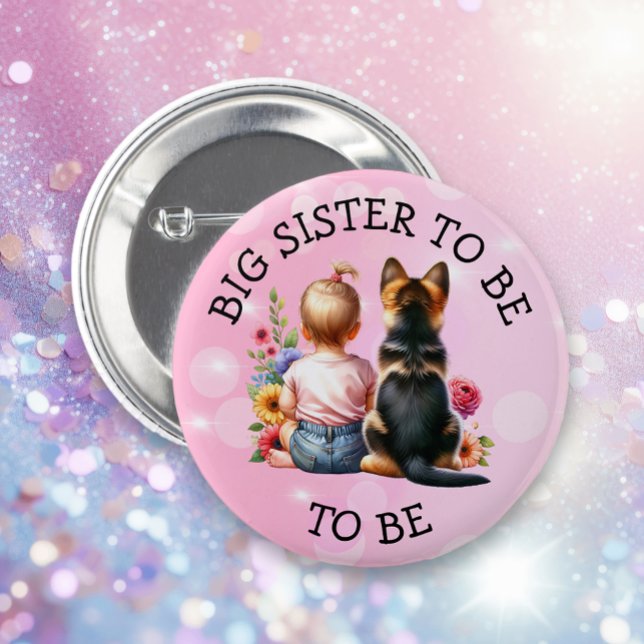 Baby and Puppy Big Sister to be Baby Shower   Button (Creator Uploaded)