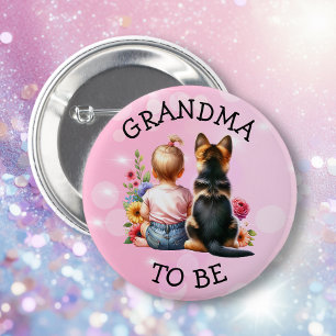 Baby and Puppy Grandma to be Baby Shower Button
